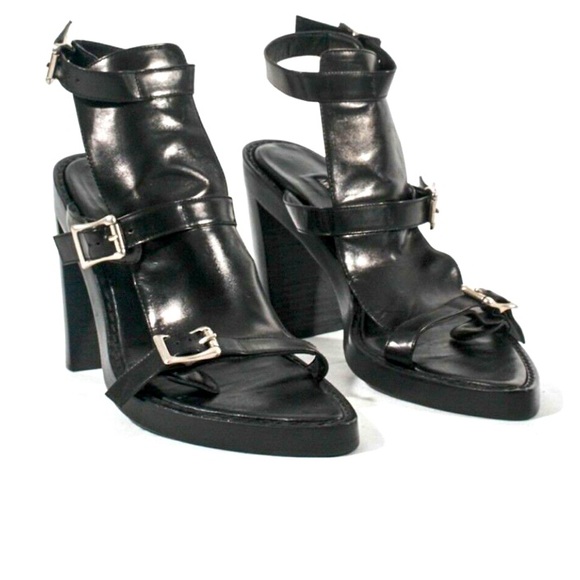 GUC Ann Demeulemeester black leather buckle and block heel 7 1/2 - Picture 2 of 9